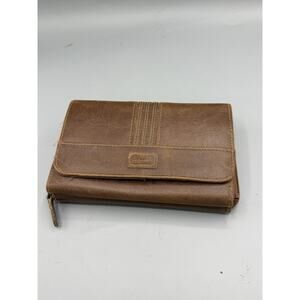 Genuine Leather Wallet Brown Zip Around Clutch Organizer Checkbook